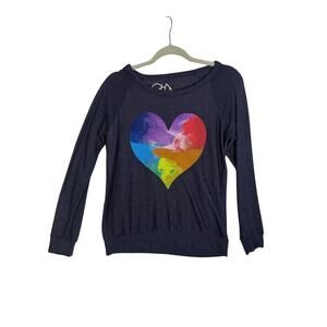 Chaser Sweatshirt Women's Medium Blue Long Sleeve Multicolor Heart Graphic